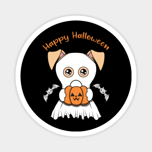 Happy Halloween Cute ghost dog, Kawaii black dog with pumpkin Magnet